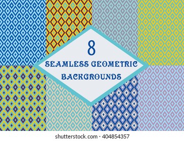 Eight abstract geometric background diamonds seamless pattern  vector.  Abstract geometric background vector. Background vector. The patchwork or quilt. Quilt  pattern vector. 