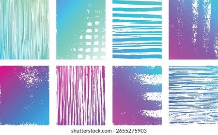 Eight abstract gradient backgrounds with textured patterns and stripes in various colors.