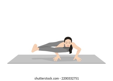 Eight Angle Pose. Beautiful girl practice Astavakrasana, Ashtavakrasana. Young attractive woman practicing yoga exercise. working out, black wearing sportswear, grey pants and top, indoor full length