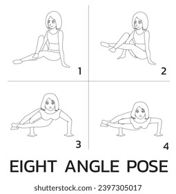 Eight Angle Pose Yoga Manga Tutorial How Cartoon Vector Illustration Black and White