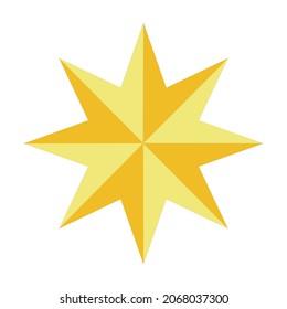 eight angle star in yellow and orange on white background