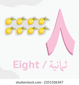 Eight arabic numbers learning with lemons. Ten digits of the arabic numerals from 0 to 9