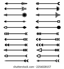 Eight arrows. outline silhouette cross arrows icon set isolated on white background. 