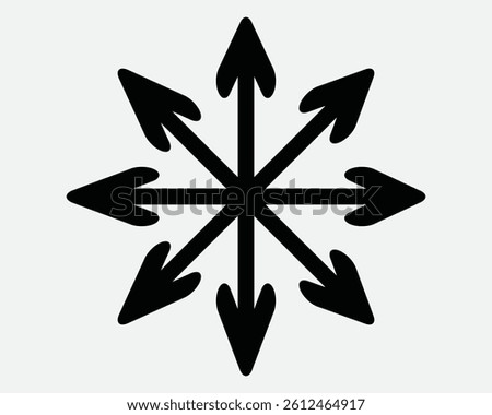 Eight Arrows Radial Circle Icon Arrowhead Point Pointer Direction Navigation Round Circular Expand Expansion 8 Navigate Zoom In Out Burst Wide Vector Symbol