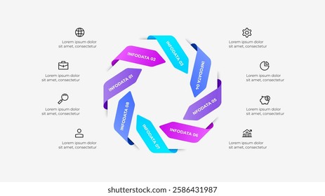 Eight Arrows Steps Infographic Chart with Icons and Descriptive Text Layout