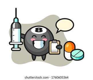 Eight ball billiard cartoon as a doctor
