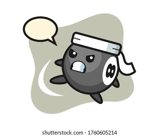 Eight ball billiard cartoon doing a karate kick