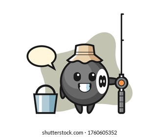 Eight ball billiard cartoon as a fisherman