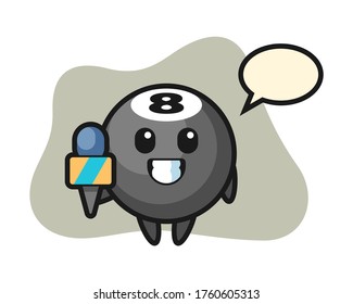Eight ball billiard cartoon as a news reporter