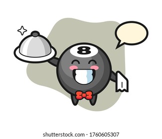 Eight ball billiard cartoon as a waiters