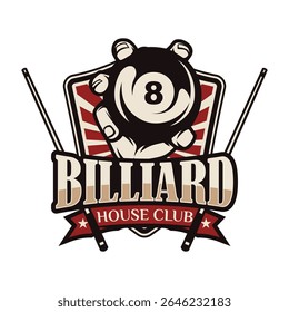 Eight Ball Billiard or Pool room Retro Style Logo Design Illustration Vector