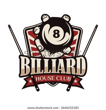 Eight Ball Billiard or Pool room Retro Style Logo Design Illustration Vector