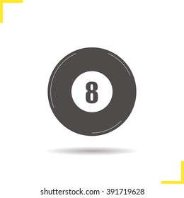 Eight ball icon. Drop shadow billiard game equipment silhouette symbol. Magic eight ball logo concept. Vector pool 8 ball isolated illustration