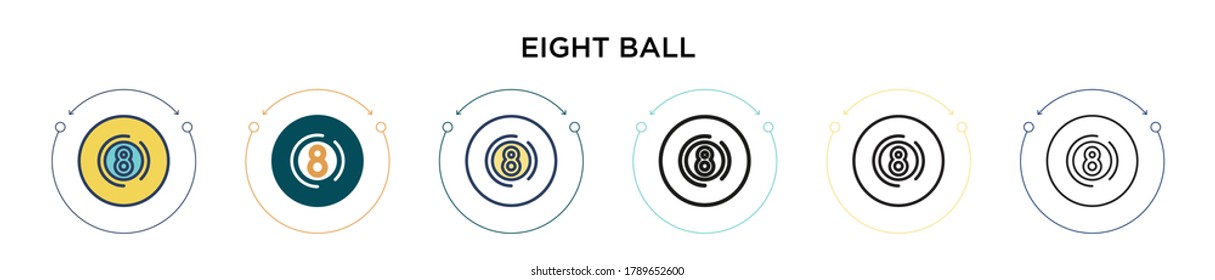 Eight ball icon in filled, thin line, outline and stroke style. Vector illustration of two colored and black eight ball vector icons designs can be used for mobile, ui, web