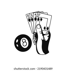 eight ball and playing card vector illustration