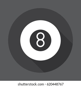 Eight ball pool game flat icon. Round button, circular vector sign with long shadow effect. Flat style design