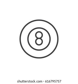 Eight ball pool game line icon, outline vector sign, linear style pictogram isolated on white. Billiard symbol, logo illustration. Editable stroke. Pixel perfect