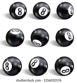 Eight Ball. Set of realistic 8 ball. Isolated on a white background. Vector illustration billiards. 