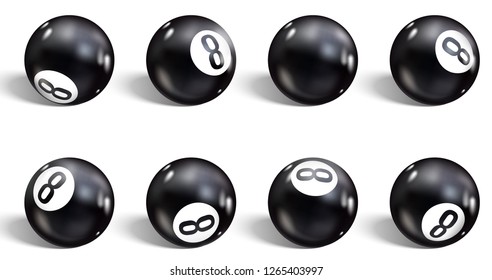 Eight Ball. Set of realistic 8 ball. Isolated on a white background. Vector illustration billiards. 