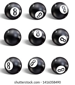 Eight Ball. Set of realistic 8 ball. Isolated on a white background. Vector illustration billiards. 