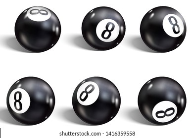 Eight Ball. Set of realistic 8 ball. Isolated on a white background. Vector illustration billiards. 