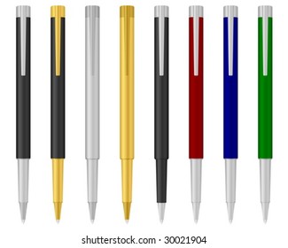 Eight ballpoints on the white background. Vector illustration.