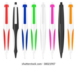 Eight ballpoints on the white background. Vector illustration.
