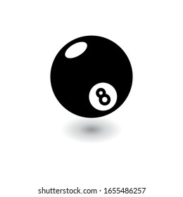 Acht Billard-Ball-Symbol auf weißem Hintergrund. Schwarze Festkugel für Achtkugel, Rundstück für Achtkugel, 8-Ball oder Feststoffe und Streifen Spiel. Nahaufnahme und Runde für Billard herunter. EP10