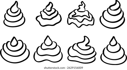 Eight black drawings of whipped cream.