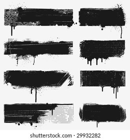 Eight black grunge banners. Every banner consists of 2-6 objects.