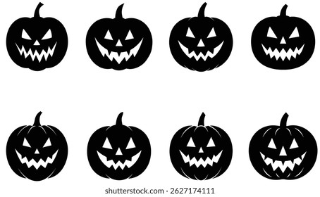 Eight Black Jack-o-Lantern Halloween Pumpkins