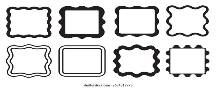 eight black rectangular frames with wavy edges set 