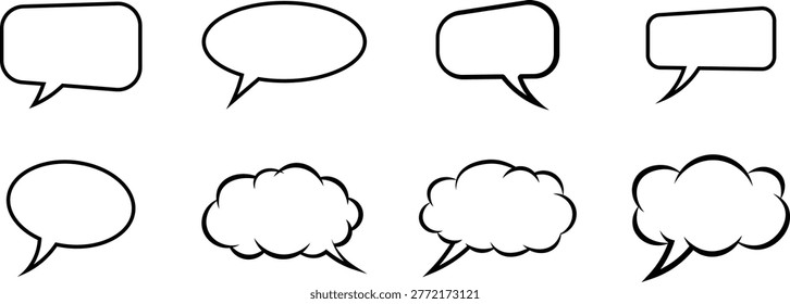 Eight black and white comic book speech bubble shapes talk bubble thought bubble dialogue