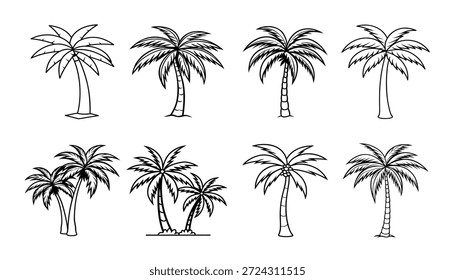 Oito ilustrações de palmeira preto e branco vários estilos