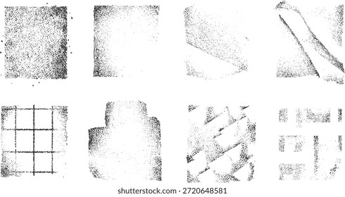 Acht schwarz-weiß gestreifte Textur Overlays mit rauen Kanten Grunge