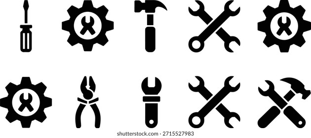 Eight Black and White Tool on White Background tools