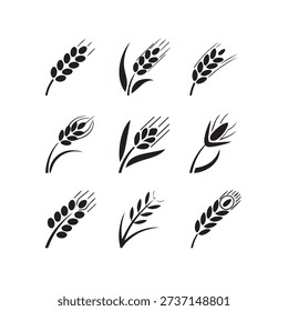 Eight black and white wheat ear in various styles grain