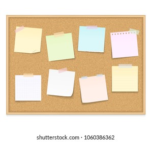 Eight Blank Paper Notes On Bulletin Board, Vector Eps10 Illustration