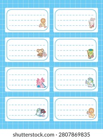 Eight blank sticky notes with chores theme animal series with lion bring vacuum cleaner and monkey washing a car
