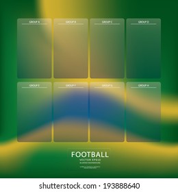Eight blank tournament groups on blurred Brazil flag background. Eps10 vector illustration.