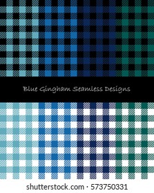 Eight Blue Gingham Lumberjack Seamless Pattern Designs Collection