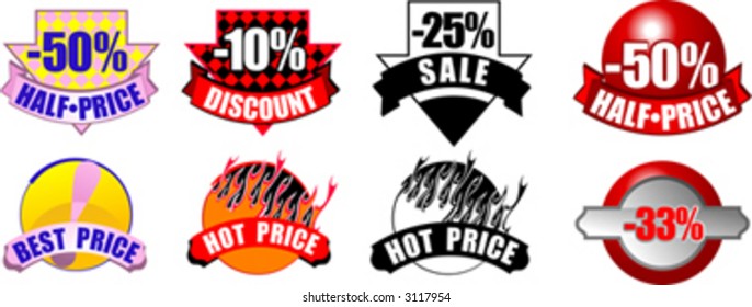 Eight Brand New Icons with Sale and Retail Information. Vector Illustration. No Meshes. Even Sale Icons Collections in Portfolio.