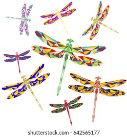 eight bright dragonflies. Vector illustration