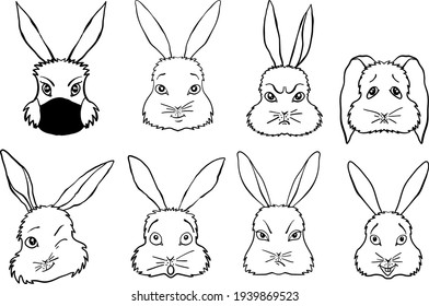 Eight Bunny Rabbit Characters Different Emotions Stock Vector (Royalty ...