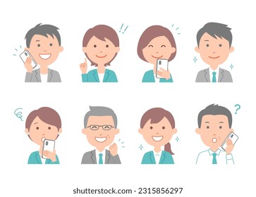 Eight business people with various facial expressions, from freshers to CEOs.A simple and easy-to-use icon set.