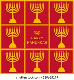 Eight candels of Hanukkah for every day holiday. Beautiful greeting card.