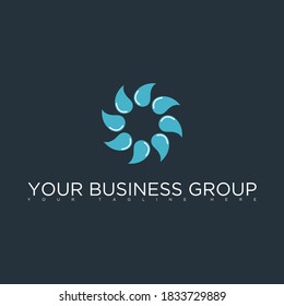 eight centered blue water drop logo