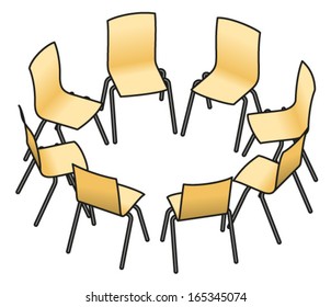 Eight chairs arranged in a circle for group work, or group therapy.