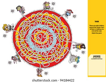 Eight Children Around Circular Carpet Maze Game (with solution)