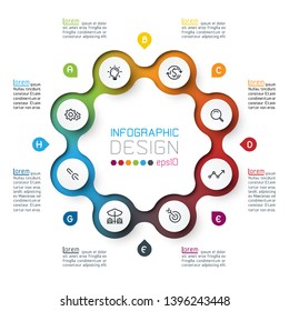 Eight circles with business icon infographics.
